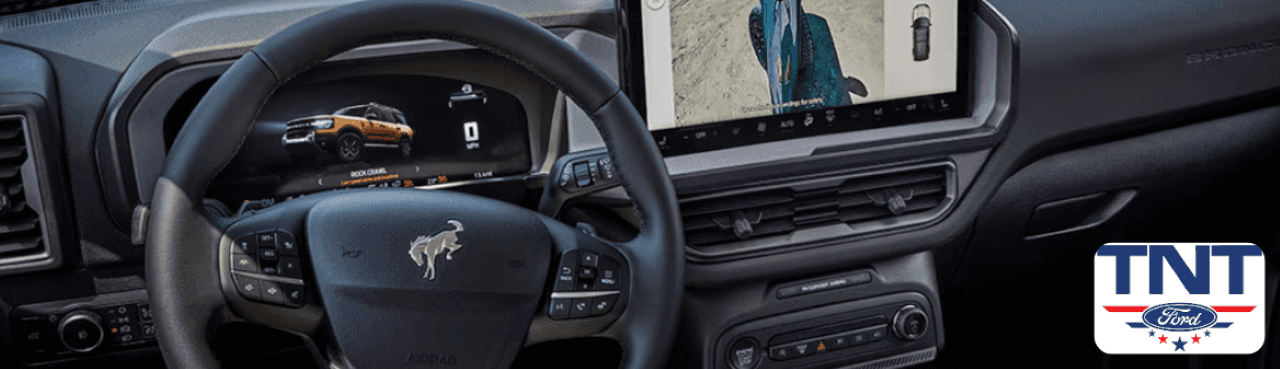 Interior view of the Bronco Sport showing premium trim and touchscreen features for lease