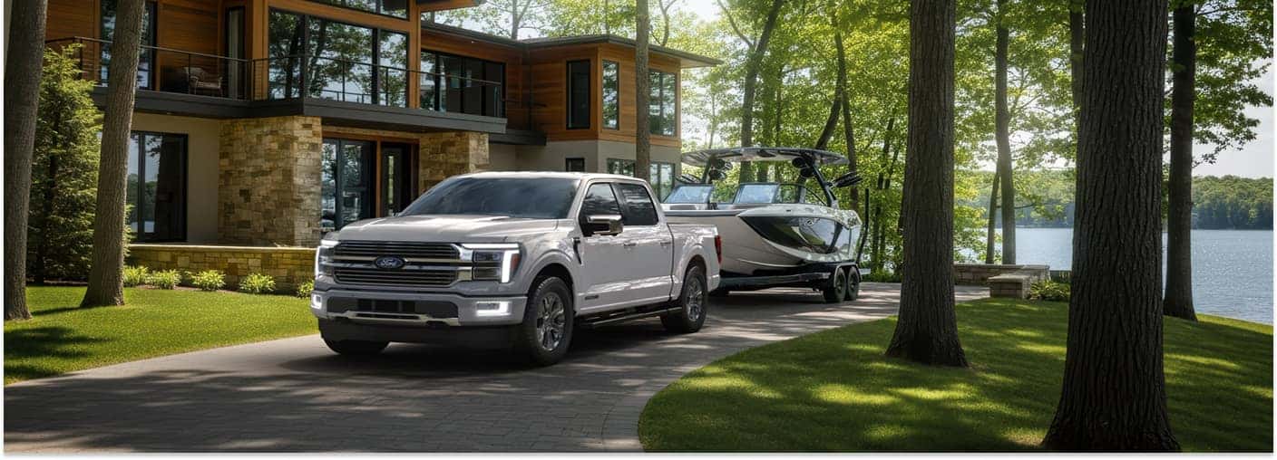 2026 Ford F-150 Towing Boat Outside Home