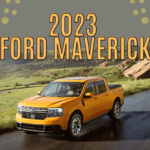 2023 Ford maverick in yellow driving on a mountain highway