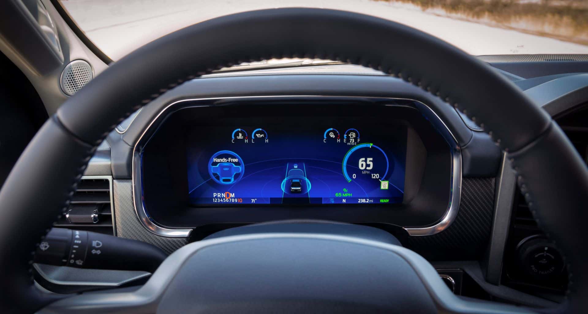 Image of Ford Blue Cruise Displayed on a Dash