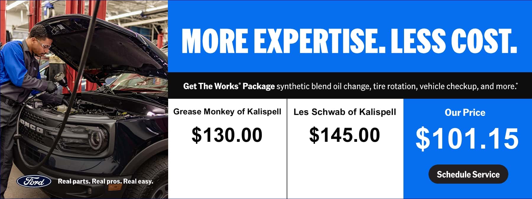 Compare pricing of oil changes to grease monkey of kalispell and les schwab of kalispell montana