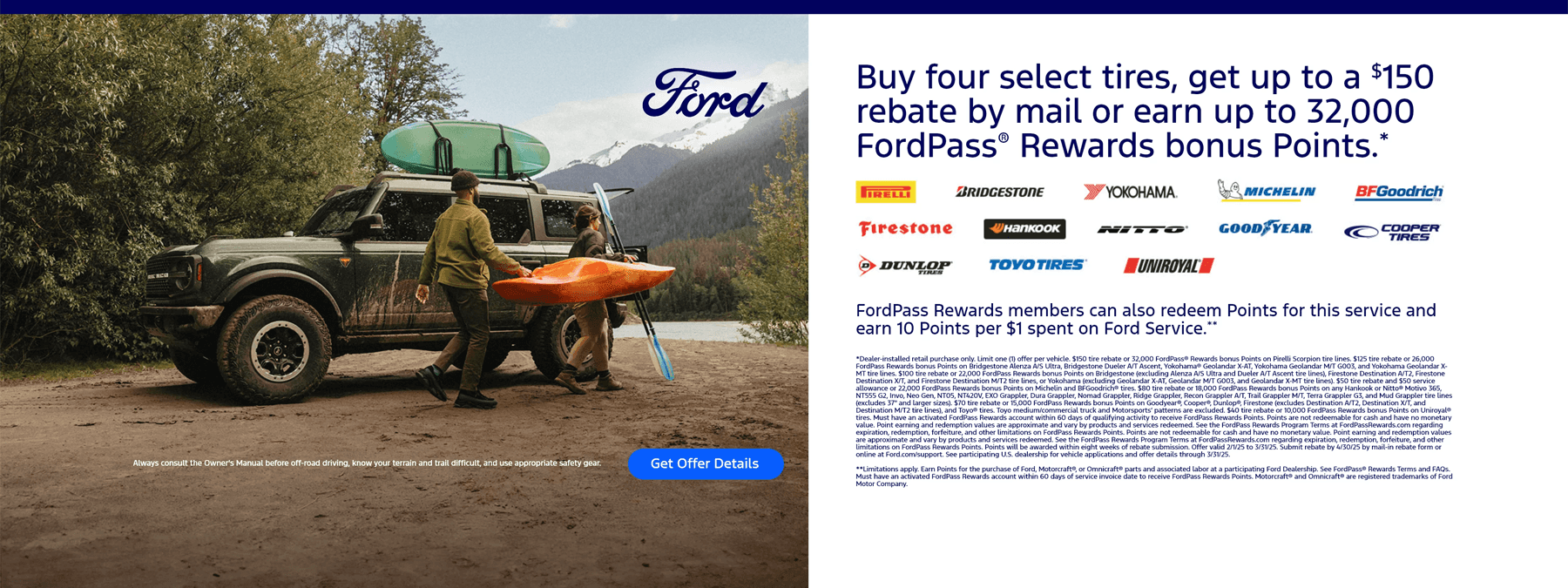 Buy Four Select Ford Tires, get up to $150 rebate