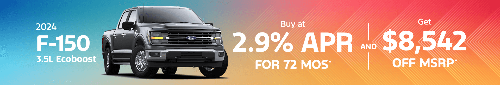 2024 Ford F150 3.5L Ecoboost: Buy at 2.9% APR for 72 and Get $8,542 off MSRP