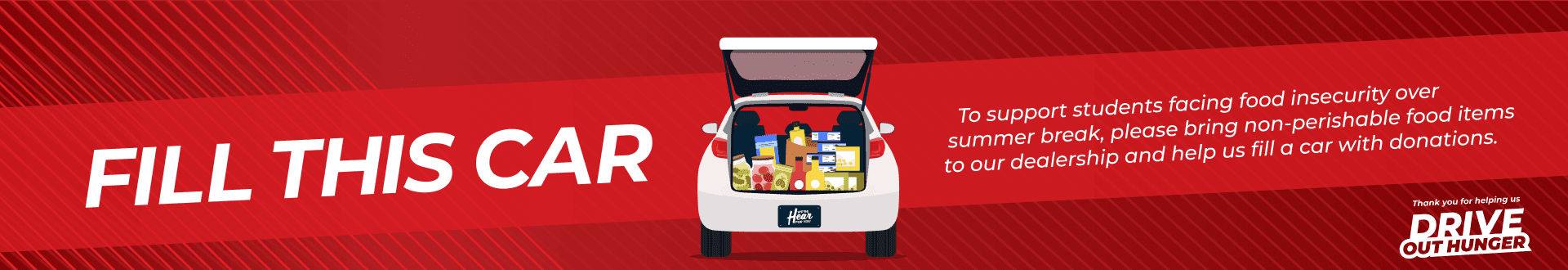 Donate non-perishable food items to dealerships between May 20 and June 20.