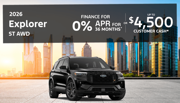 2026 Ford Explorer ST AWD: 0% APR for 36 months or $4,500 Retail Customer Cash