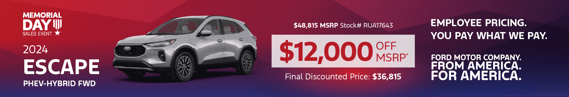 2024 ESCAPE PHEV-HYBRID FWD: Get $12,000 off MSRP