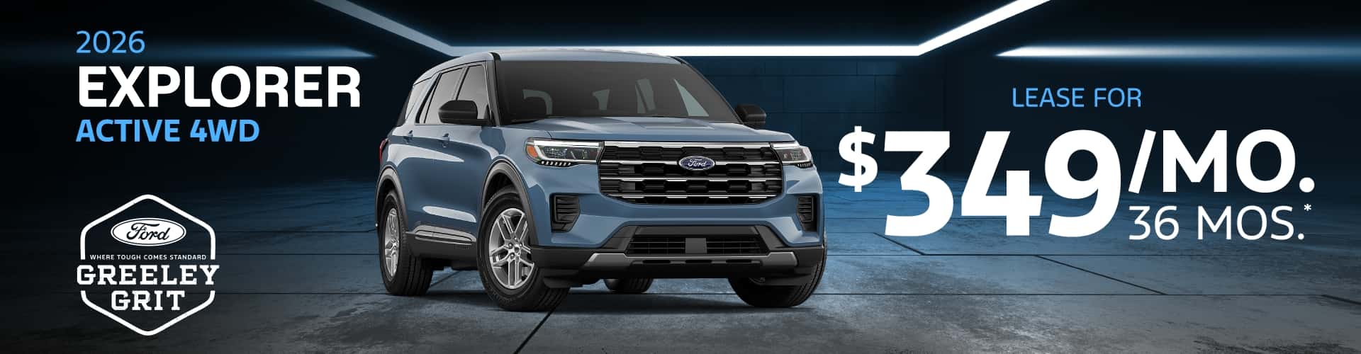 2026 Ford EXPLORER Active 4WD: Lease for $349/month for 36 months*