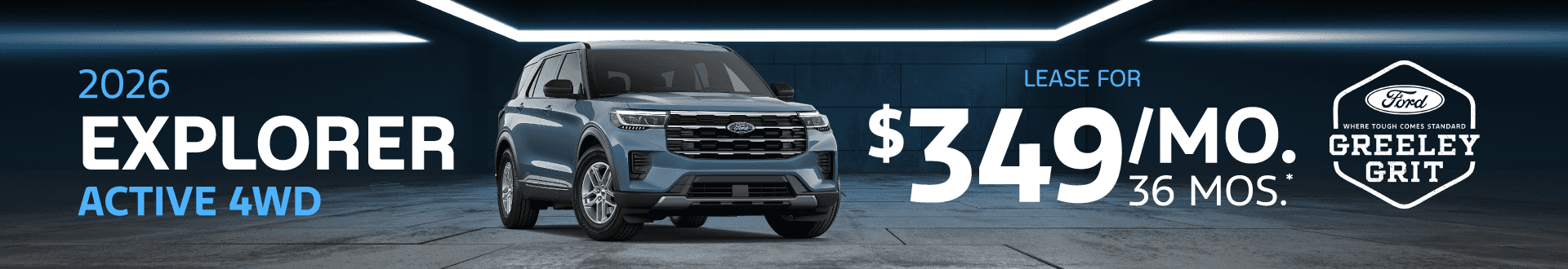 2026 Ford EXPLORER Active 4WD: Lease for $349/month for 36 months*
