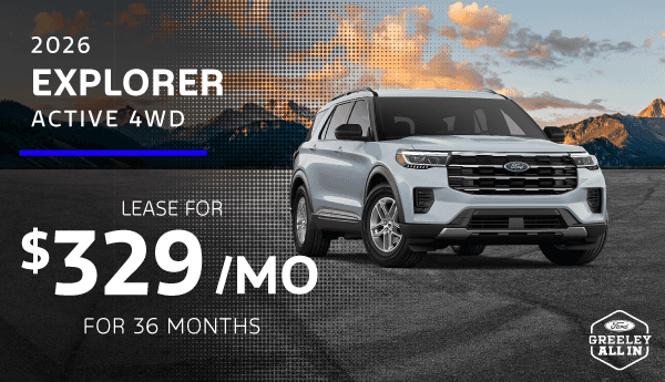 Lease a new 2026 Ford Explorer Active for $329/mo for 36 Months