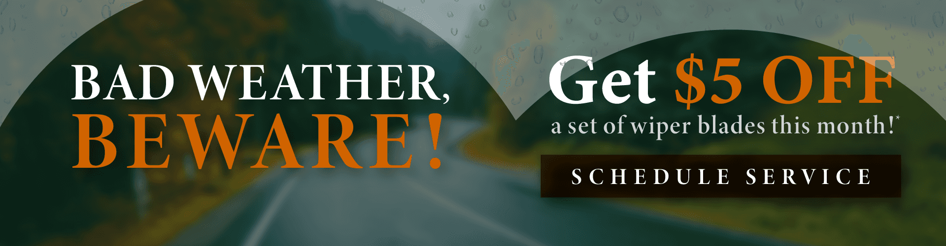 Bad weather, Beware! Get $5 off a set of wiper blades this month!