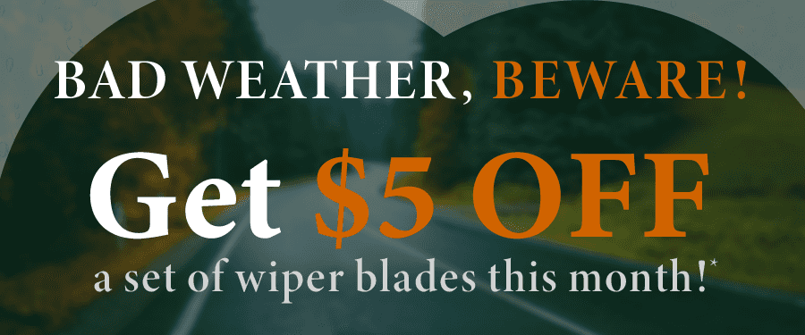 Bad weather, Beware! Get $5 off a set of wiper blades this month!