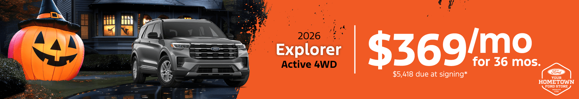 2026 Ford Explorer Active 4WD: Lease for $369/month for 36 months*