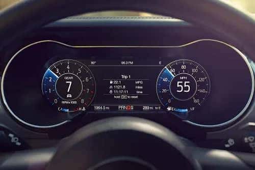 View of the dashboard of a Ford vehicle