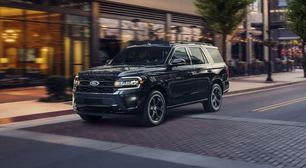 Black 2023 Ford Expedition Stealth Edition on a city sreet