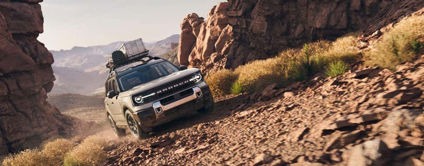 Grey 2025 Ford Bronco Sport for Sale Near Capitola doing a demonstration of off-road ability