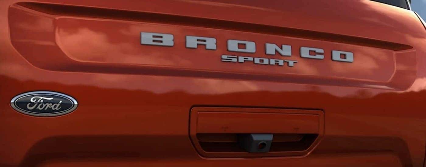 Tailgate badging on an orange 2023 Ford Bronco Sport