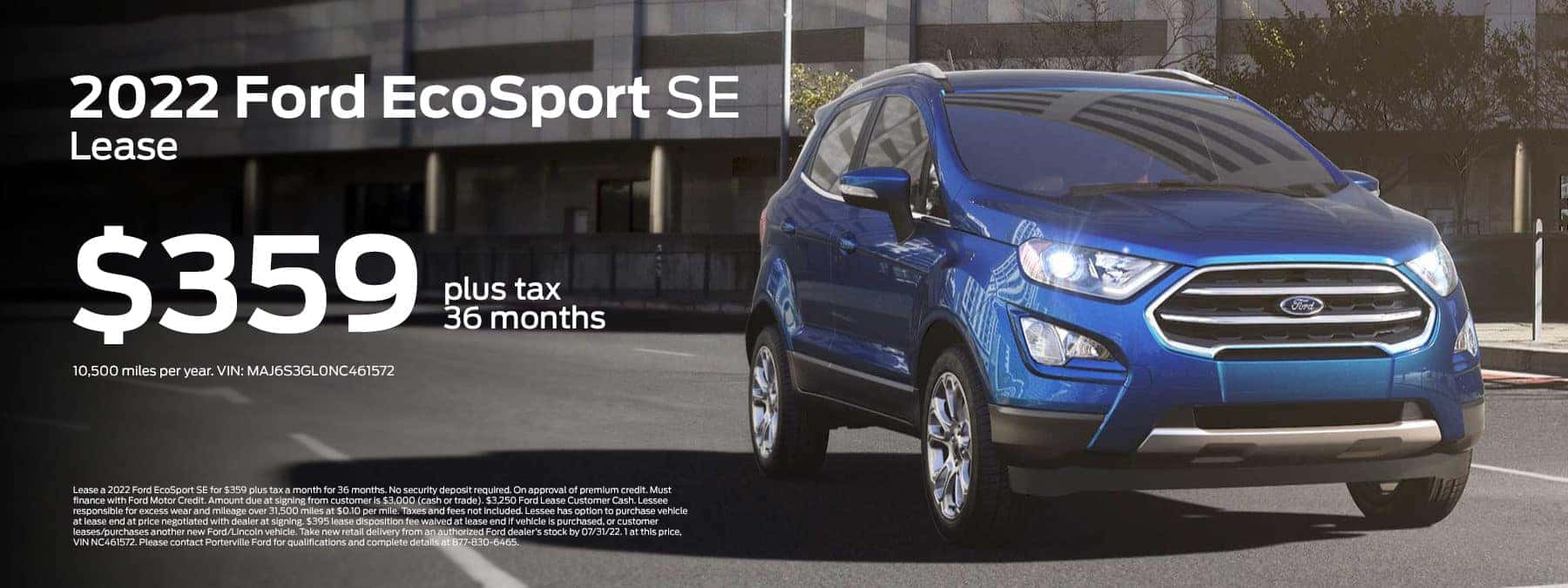 2022 Ford EcoSport SE Lease 5359 plus tax. 36 months