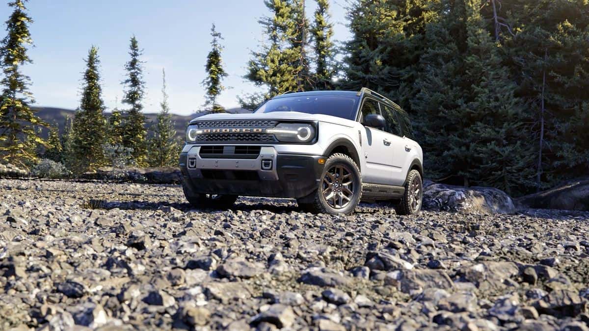2026 Ford Bronco Sport Big Bend with the Black Diamond Off-Road Package parked on a rocky riverbed