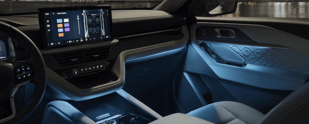 interior view of the 2025 Ford Explorer dashboard and interior lights
