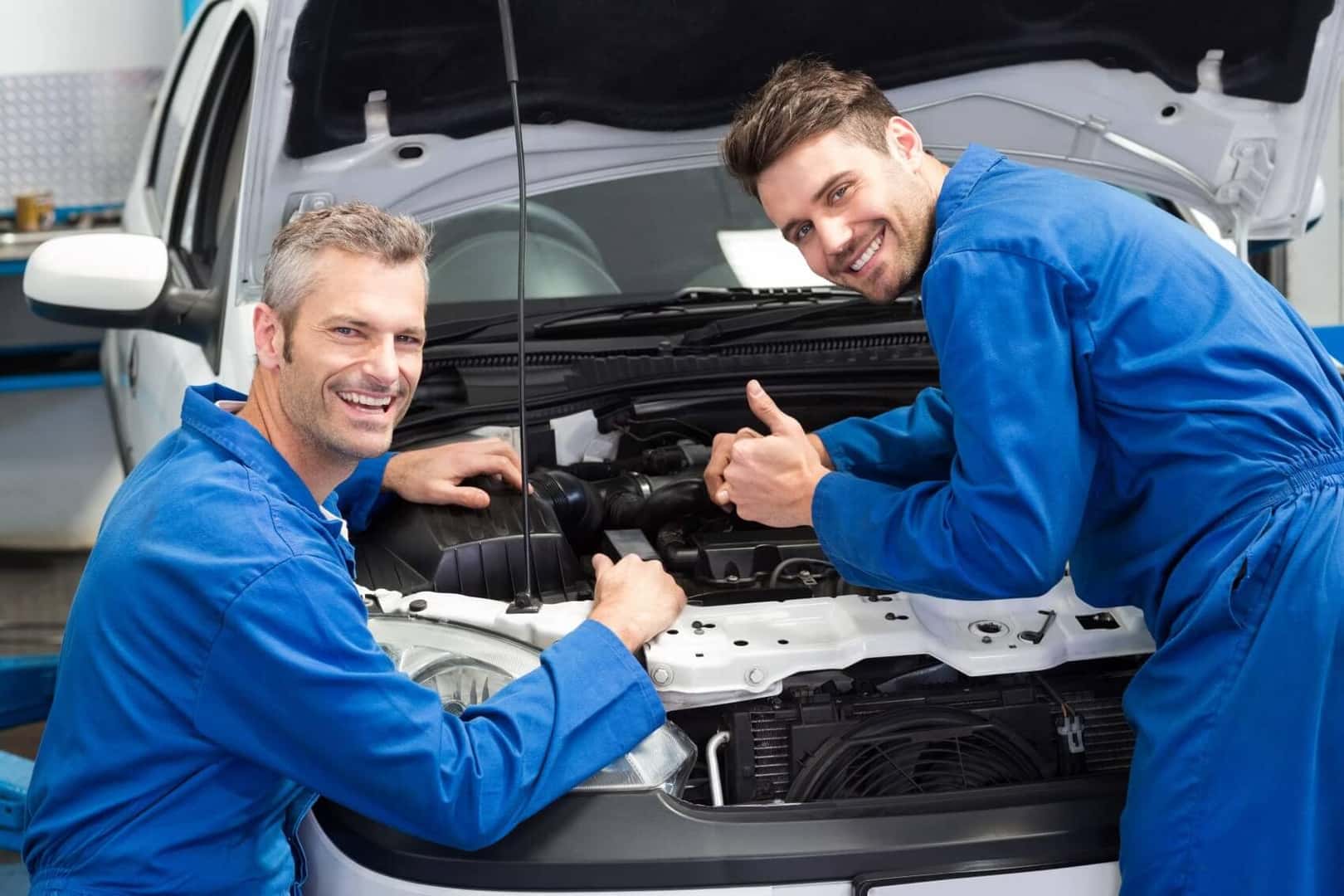 Ford Certified Technicians working on Ford vehicle at Shaker's Family Ford Service Center
