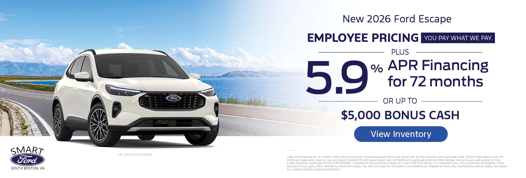 Employee Pricing + 5.9% APR for 72 OR up to $5,000 Bonus Cash