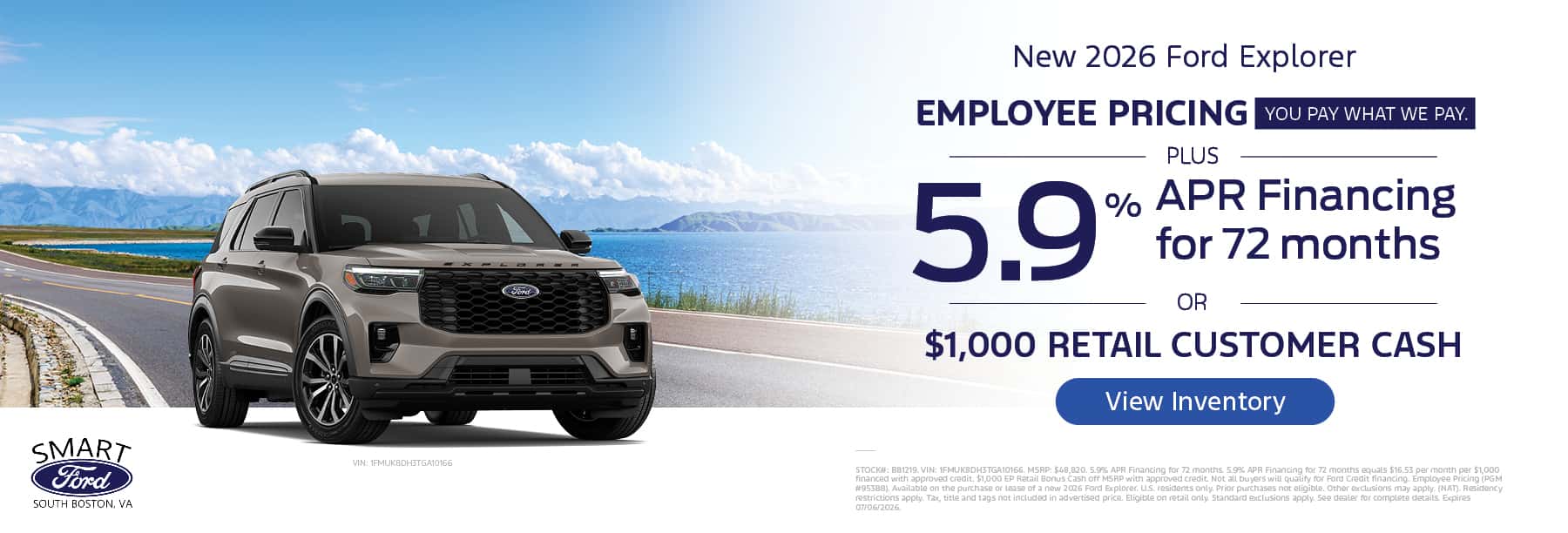 Employee Pricing + 5.9% APR for 72 Months OR $1,000 Retail Customer Cash