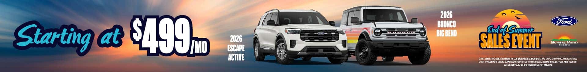 2026 Explorer Active and Bronco Big Bend August offer