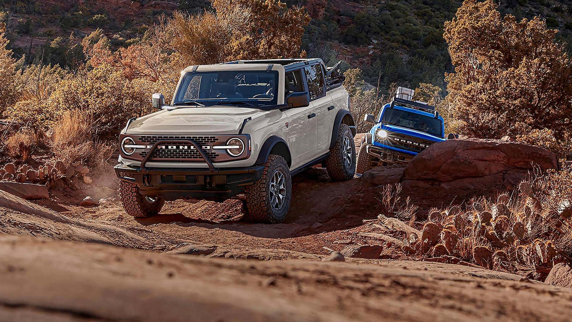 Two 2026 Ford Bronco Sport SUVs in desert