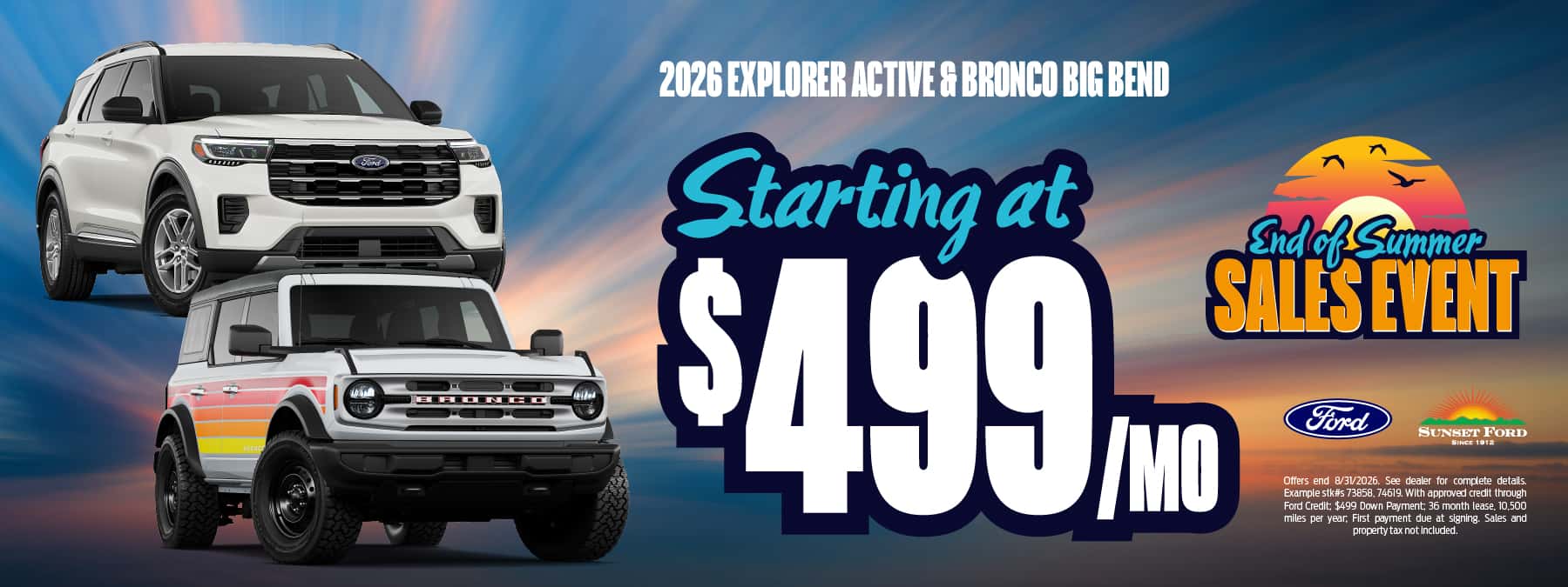 Explorer Active and Bronco Big Bend August lease offer