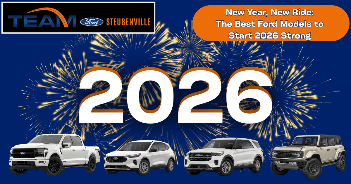 2026 Ford F-150, Ford Explorer, Ford Escape, and Ford Bronco lineup at Team Ford Steubenville in Steubenville, OH — trucks and SUVs for every lifestyle