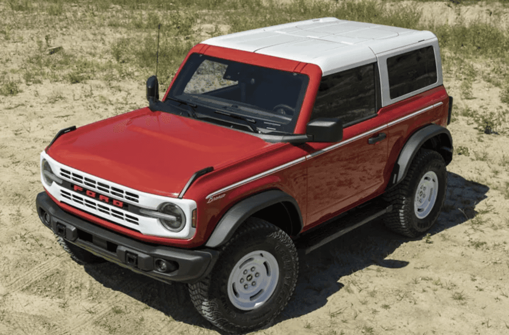 2023 red Ford Bronco parked in sand