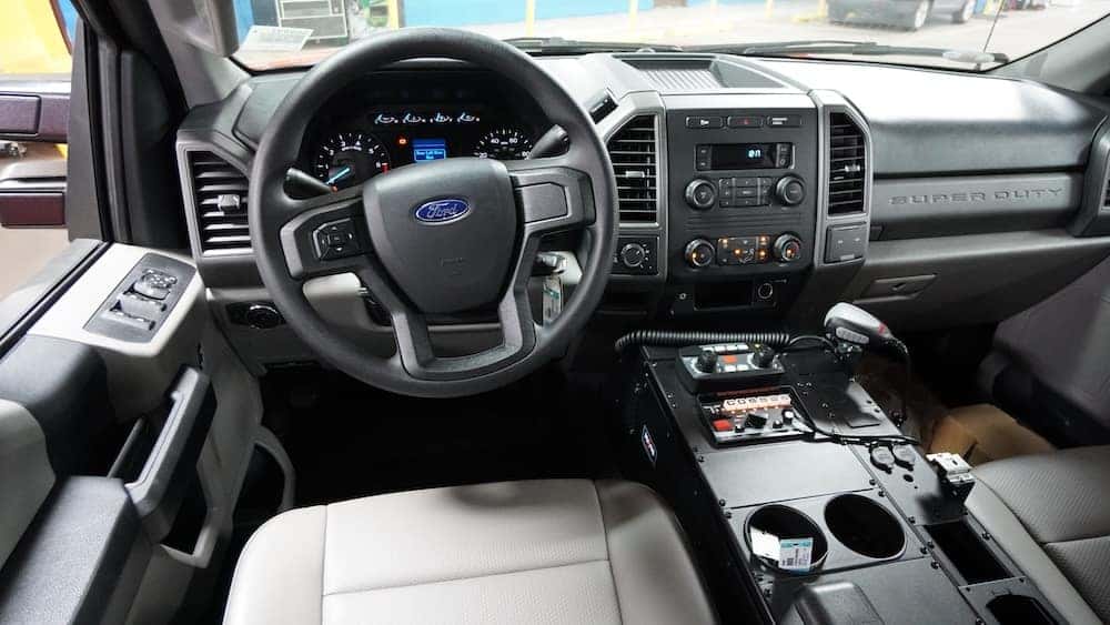 Super Duty truck upfitted with first responder console and electronics