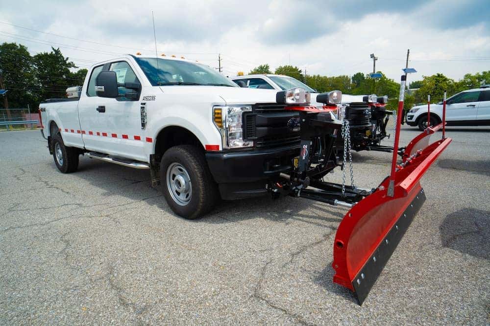 Snow plows installed on Super Duty trucks