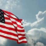 American Flag Waving in front of the Sky
